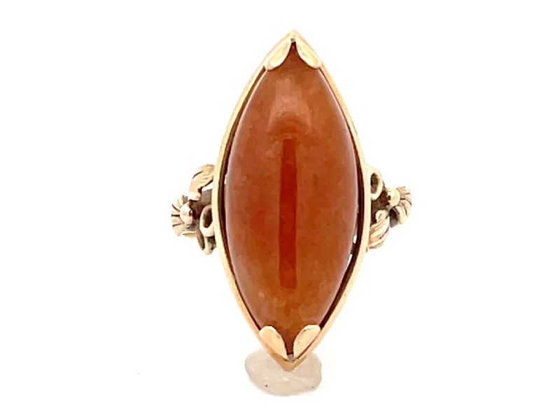 Rings with raw jade for natural calm -Mings Marquis Red Jade Ring in 14k Yellow Gold