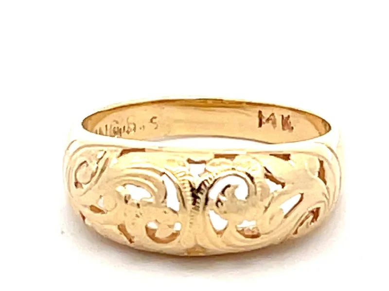 Minimalist rings with tiny diamond dot accents -Mings Scroll Cutout Ring in 14k Yellow Gold