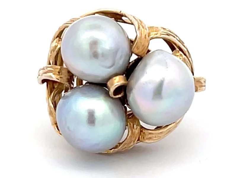 Rings with rough moonstone for natural beauty -Mings Three Silver Pearl Ring in 14k Yellow Gold