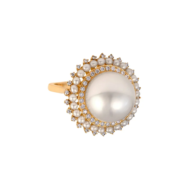 Rings with crescent moon for lunar charm -Kyoto Dome Ring - Pearl