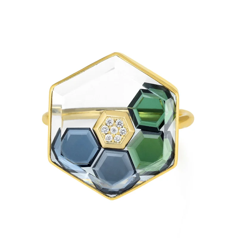 Rings with double bands for modern twist -Honeycomb Tetris Ring