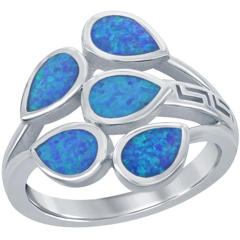 Rings with hematite for sleek metallic sheen -Opalata Women's Blue Inlay Pear-Shaped Opal Ring - W-2314