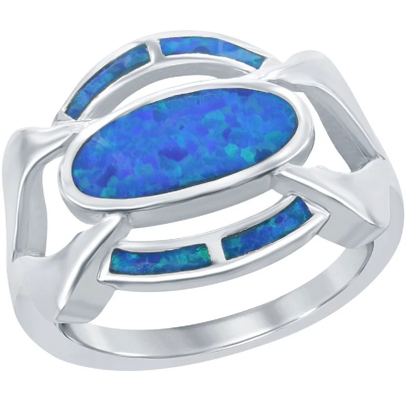 Rings with tiger eye for warm tones -Opalata Women's Blue Opal Wide Designed Ring - W-2319