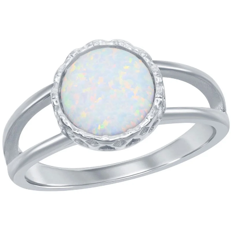 Rings with twisted rose gold band designs -Opalata Women's Round White Opal Open Band Ring - W-2525