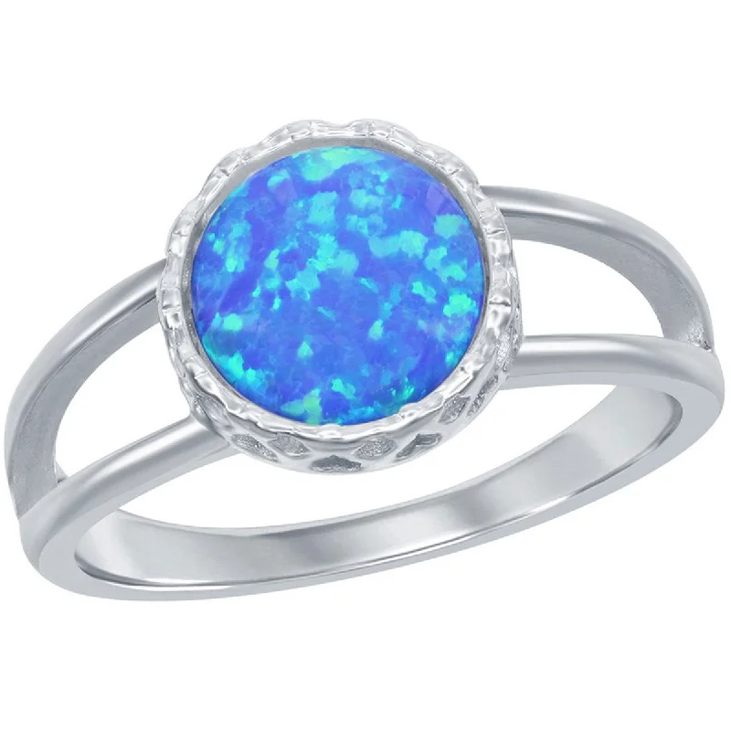 Rings with labradorite stones for mystic flash -Opalata Women's Silver Round Blue Inlay Opal Ring - W-2526