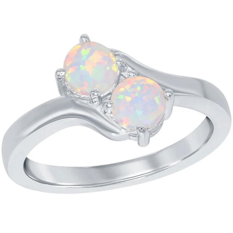 Rings with sunstone gems for fiery sparkle -Opalata Women's Us2gether 2-Stone White Opal Ring - W-1699