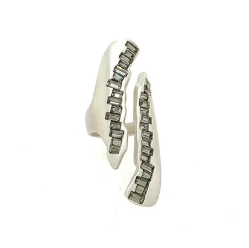 Stackable rings with mixed metal finishes -Open Sterling Silver Rough Cut Black Diamond Ring