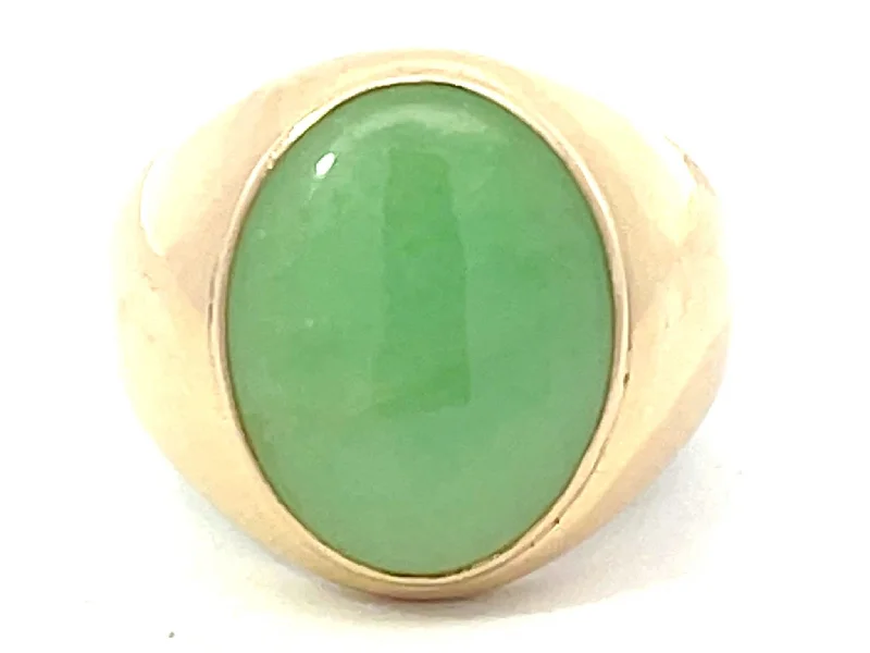 Rings with rough moonstone for natural beauty -Oval Cabochon Green Jade Ring in 14K Yellow Gold