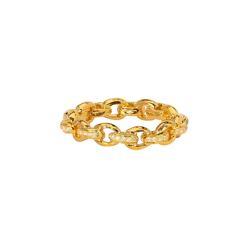 Gold rings with intricate celtic knot patterns -Diamond Chain Row Ring - Yellow Gold