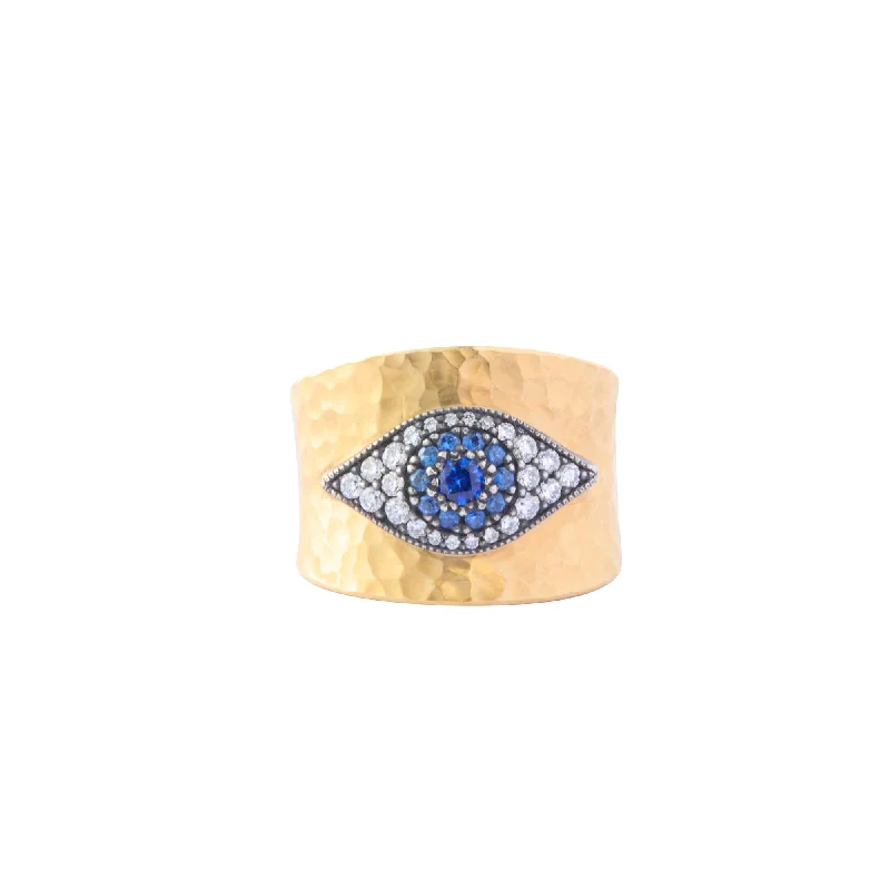 Rings with polished tourmaline for vibrant shine -Evil Eye Ring - Diamond and Sapphire