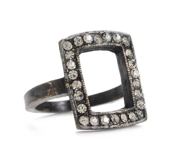 Rings with sleek black agate for edge -Rectangle Black Diamond Ring