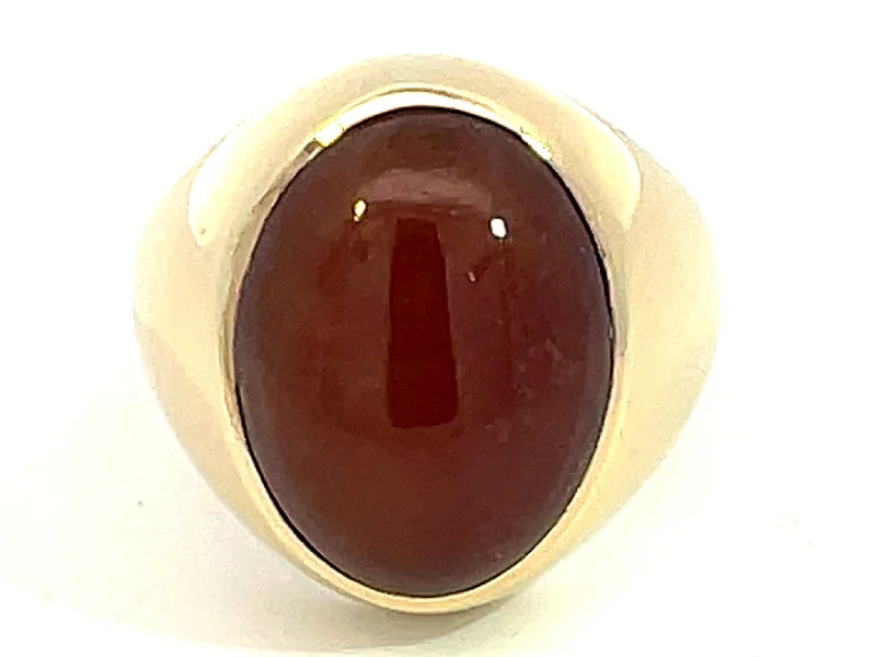 Platinum rings with sparkling sapphire center stones -Red Brown Oval Cabochon Jade Ring in 14k Yellow Gold