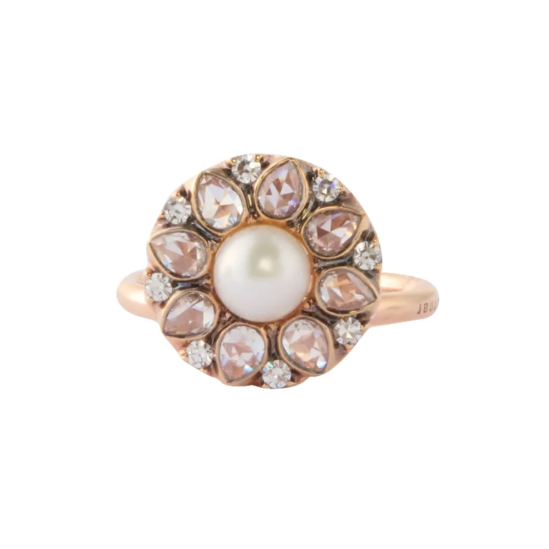 Rings with hammered silver for rustic appeal -Diamond and Pearl Beirut Rosace Ring