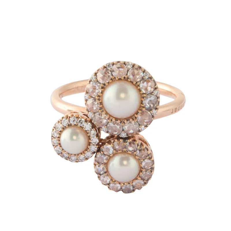 Rings with etched floral bands for detail -Diamond and Pearl Beirut Trio Ring