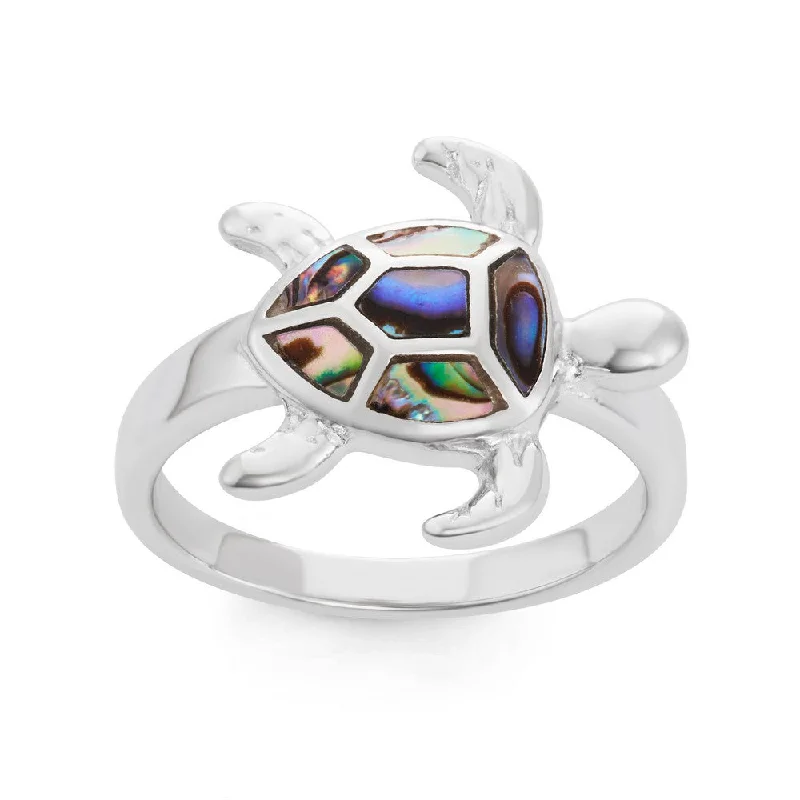 Rings with fluorite stones for rainbow shine -Sterling Silver Abalone Turtle Ring - W-1503