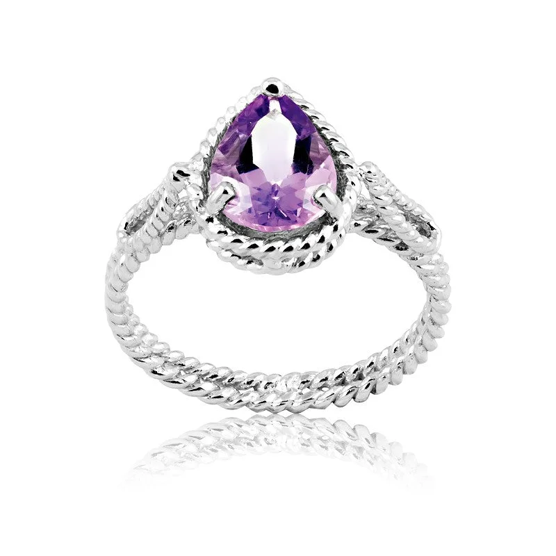 Rings with mandala engravings for spiritual vibe -Sterling Silver Amethyst Twisted Wire Ring - W-9255