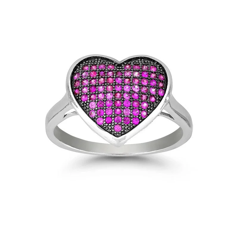 Rings with matte gold for subtle luxury -Sterling Silver Black Rhodium Pink CZ Heart Ring - W-9876