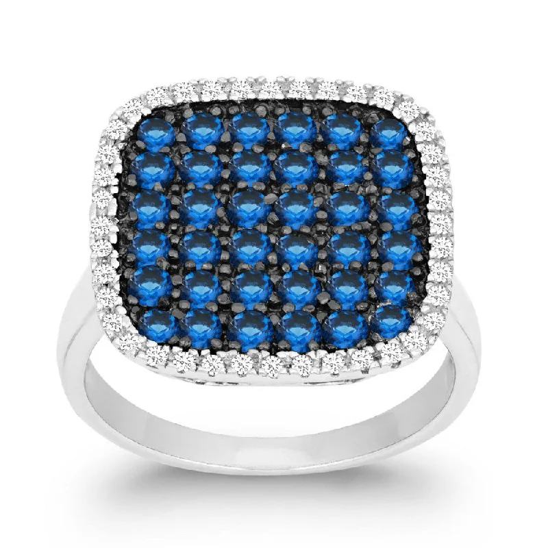 Rings with carved turquoise for artistic flair -Sterling Silver Blue CZ Black Rhodium Square Ring - W-9875