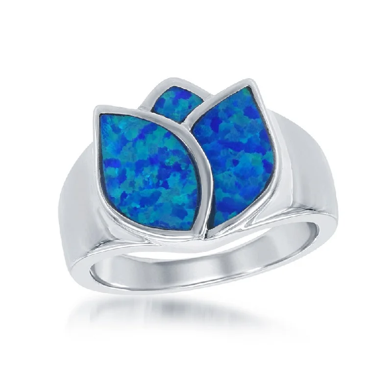 Rings with rose quartz for soft romance -Sterling Silver Blue Inlay Opal Rose Ring - W-1414