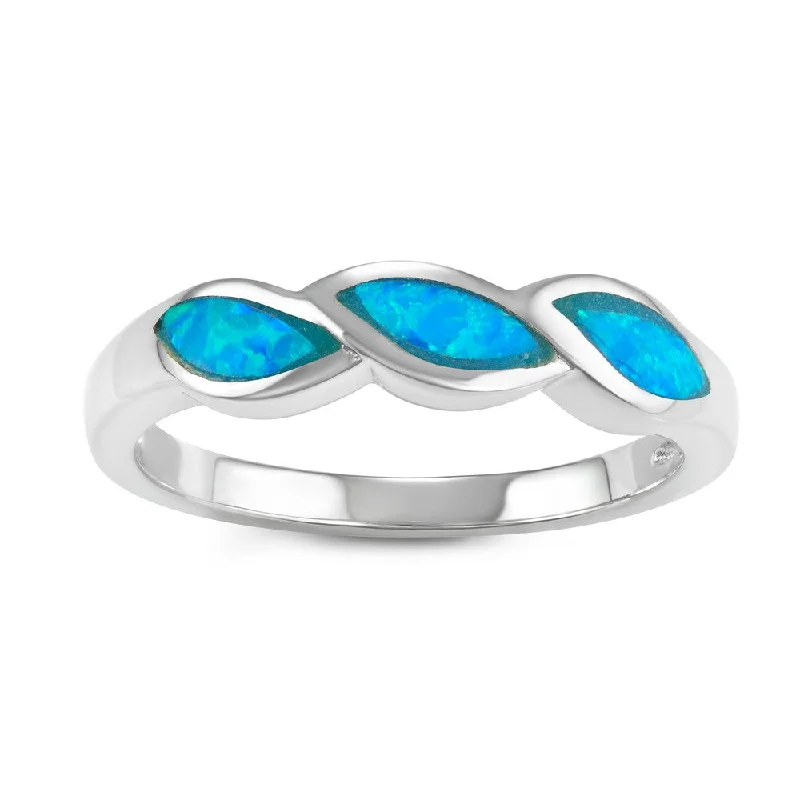 Simple rings with polished black onyx shine -Sterling Silver Blue Inlay Opal Wavy Twist Ring - W-1578