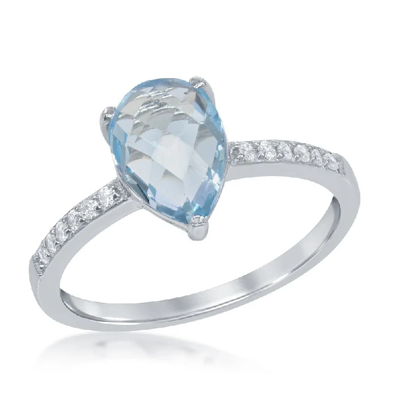 Rings with shield-shaped stones for boldness -Sterling Silver Blue Topaz Teardrop Ring - W-1357