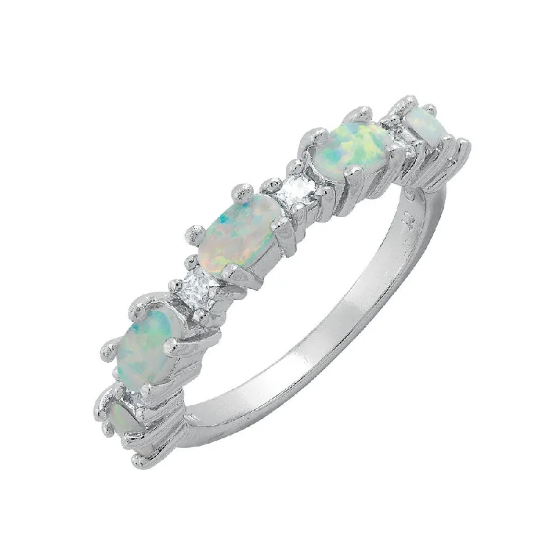 Rings with knot motifs for symbolic love -Sterling Silver Clear CZ & White Opal Ring - W-7673