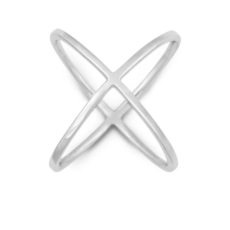 Stackable rings with mixed metal finishes -Sterling Silver Criss Cross X Style Ring - W-9993