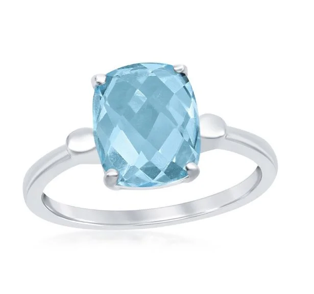 Rings with delicate filigree sapphire settings -Sterling Silver Cushion Checkerboard Cut Blue Topaz Ring sz 7