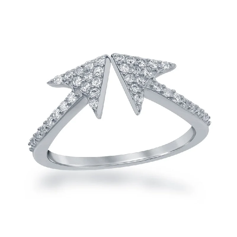 Rings with spiral designs for eye-catching twist -Sterling Silver CZ Double Arrow Ring - W-1373