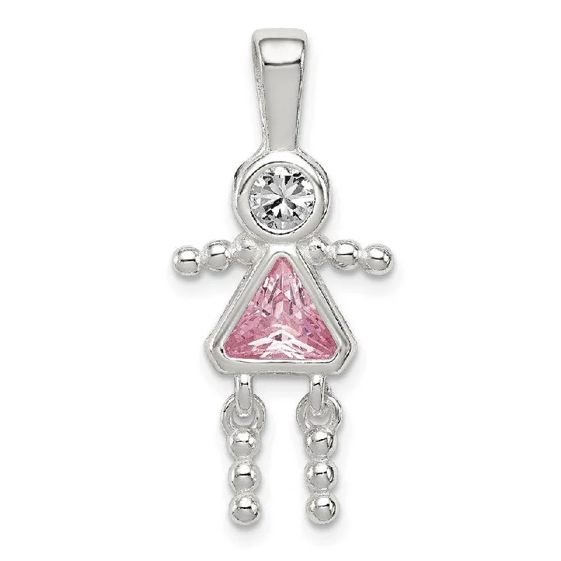 Rings with sunburst citrine for radiant appeal -Sterling Silver CZ & October Pink CZ Girl Pendant