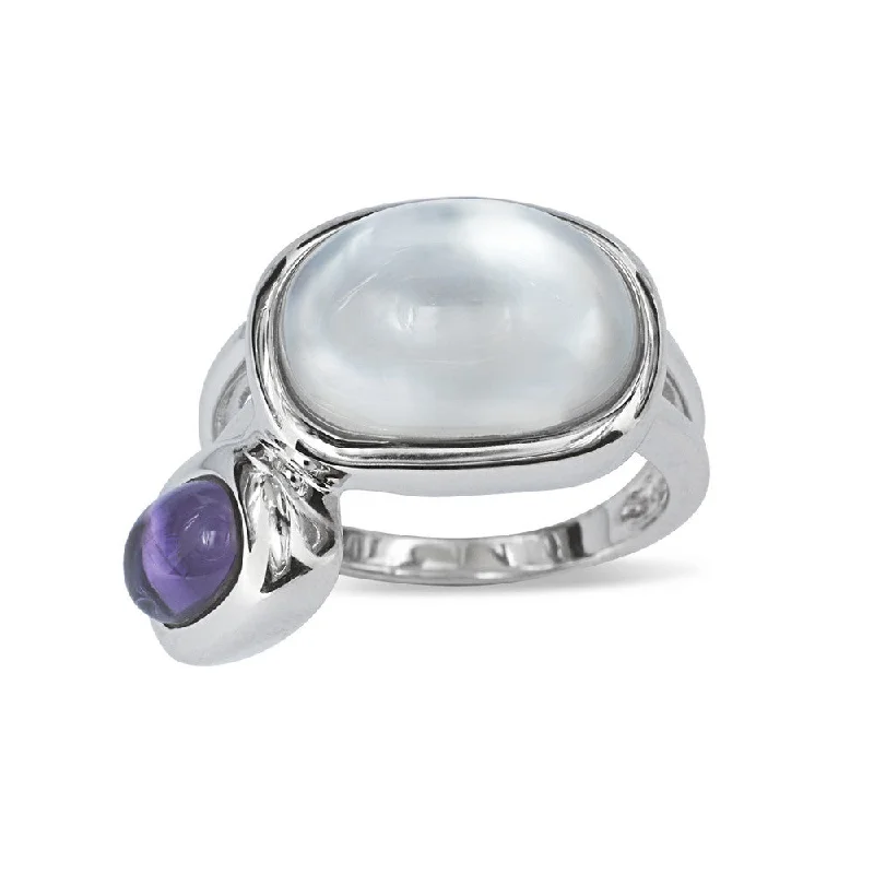 Rings with aquamarine stones for ocean charm -Sterling Silver Doublet MOP and Amethyst Ring - SMW-1468