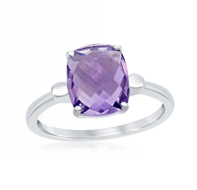 Rings with raw topaz for icy charm -Sterling Silver Four-Prong Checkered 2.85cttw Amethyst Ring Size 7