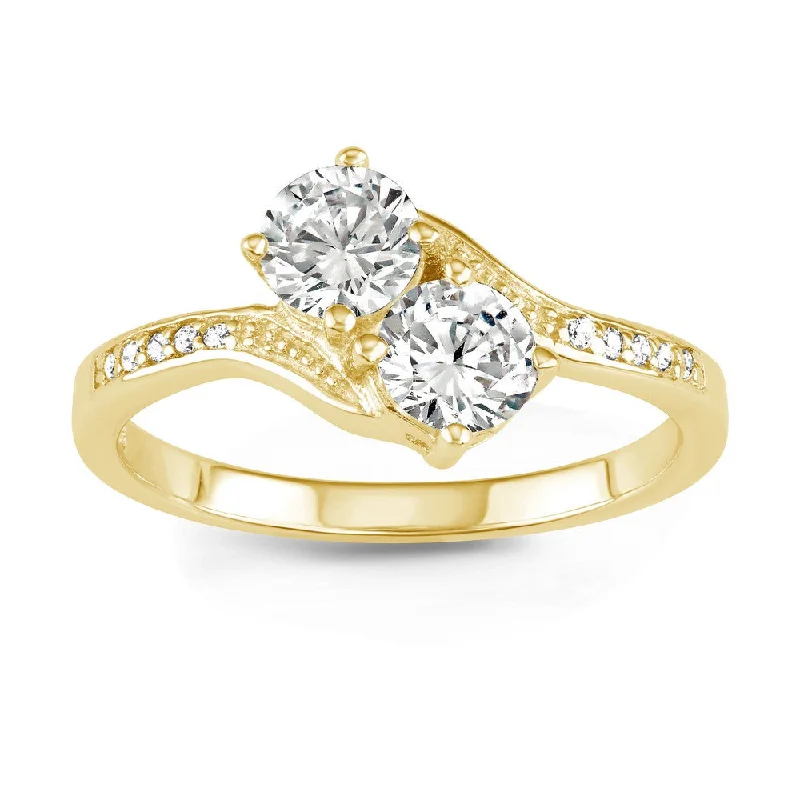 Rings with matte gold for subtle luxury -Sterling Silver GP Us2gether Round Two-Stone CZ Ring - W-1668