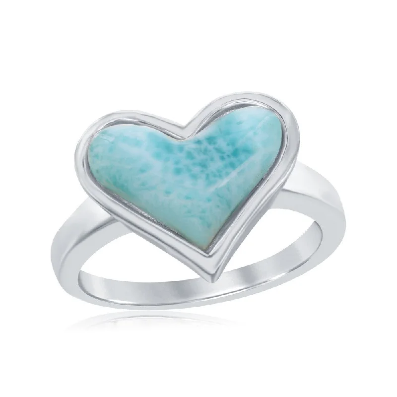 Rings with spiral ruby for bold twist -Sterling Silver Heart-Shaped Larimar Ring - W-2072