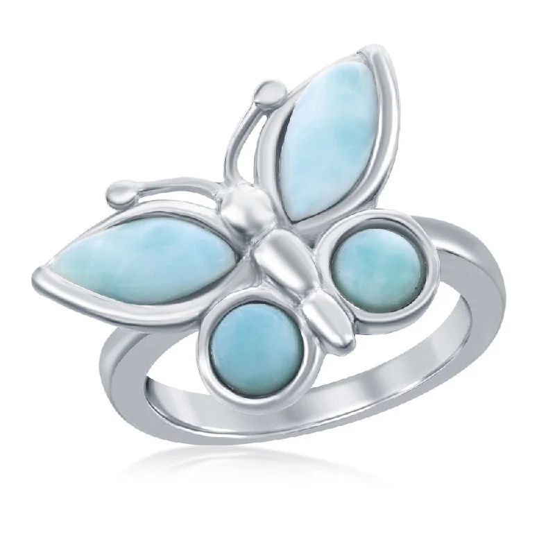 Rings with rose quartz for soft romance -Sterling Silver Larimar Butterfly Ring - W-2502