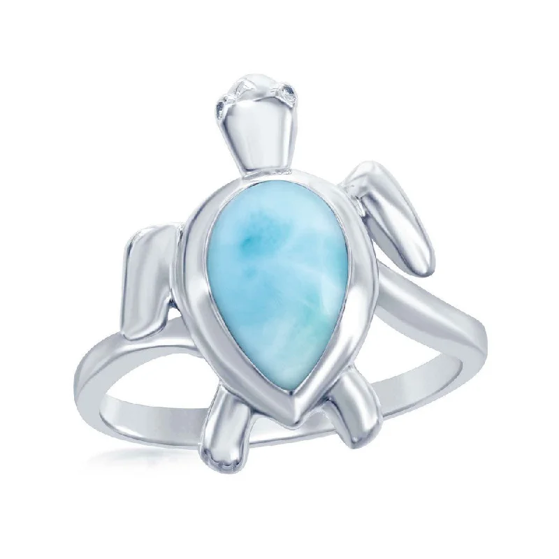 Rings with pave ruby for dazzling sparkle -Sterling Silver Larimar Turtle Ring, - W-1904