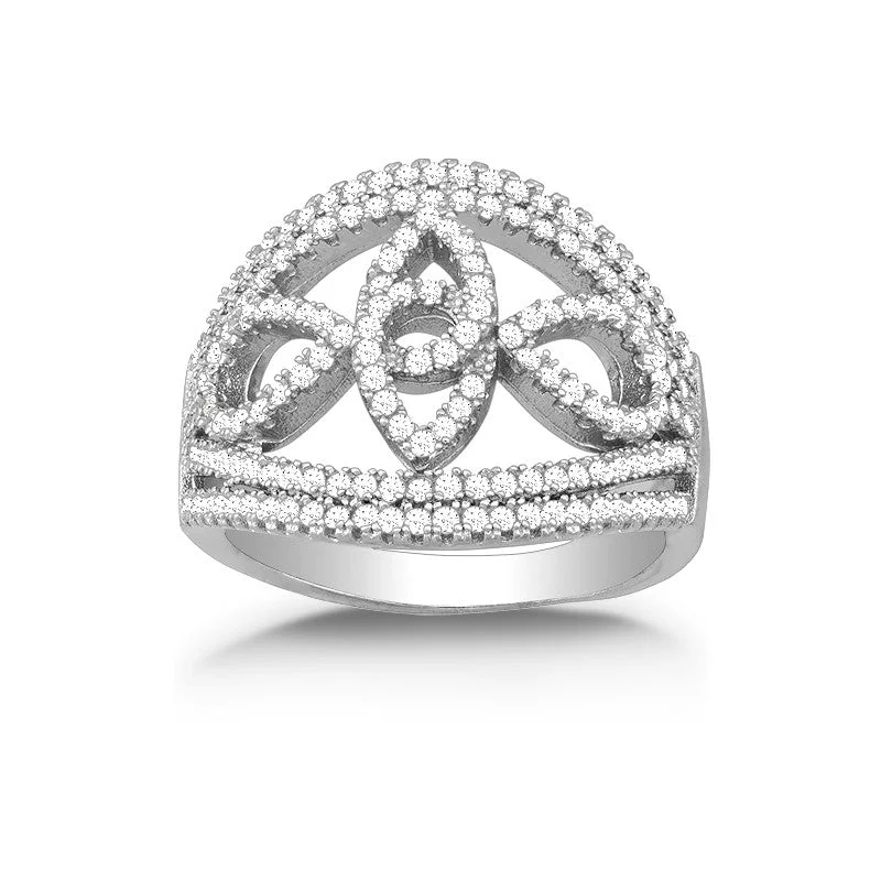 Rings with shield-shaped stones for boldness -Sterling Silver Micro Pave Ring - W-9881