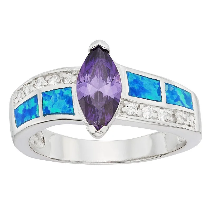 Gold rings with intricate celtic knot patterns -Sterling Silver Opal and Marquise Purple CZ Ring - W-9595