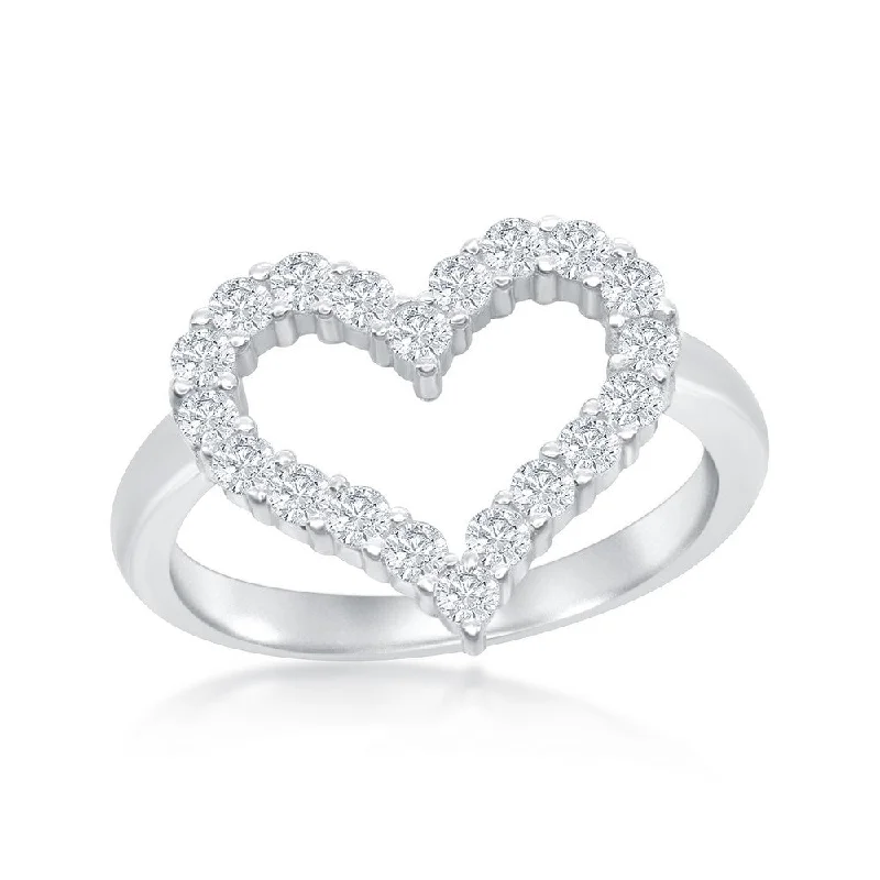 Rings with shield-shaped stones for boldness -Sterling Silver Open Heart Cubic Zirconia Ring - W-1927