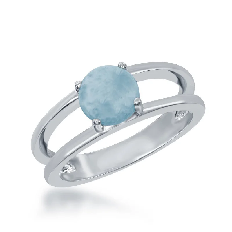 Rings with topaz stones for icy blue -Sterling Silver Round Pronged Larimar Ring - W-1786