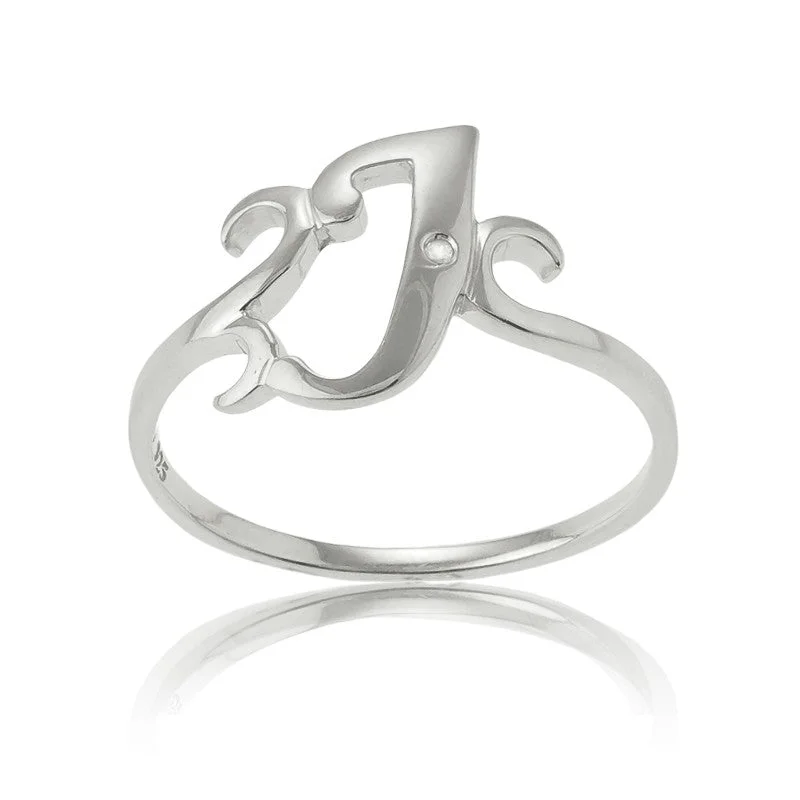 Rings with agate slices for earthy style -Sterling Silver Single CZ "J" Ring - W-9479