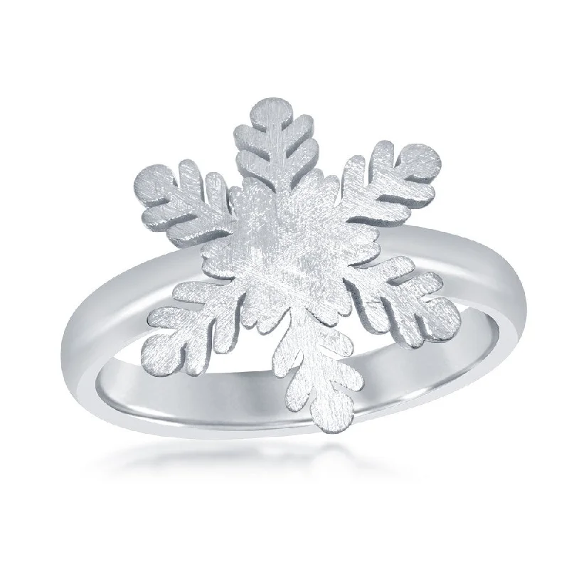 Dainty rings with subtle engraved star motifs -Sterling Silver Snowflake Ring - W-1799