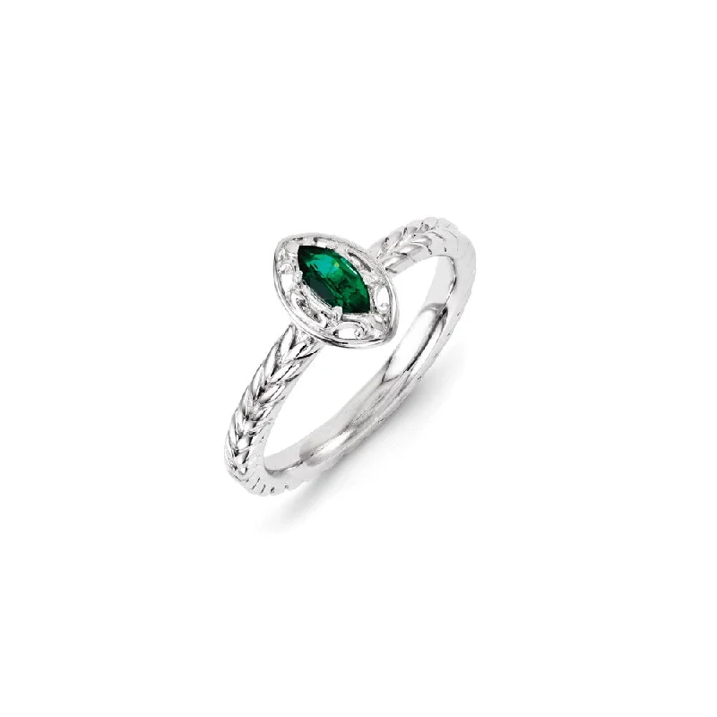 Rings with sunstone gems for fiery sparkle -Sterling Silver Stackable Expressions Created Emerald Ring | QSK1125