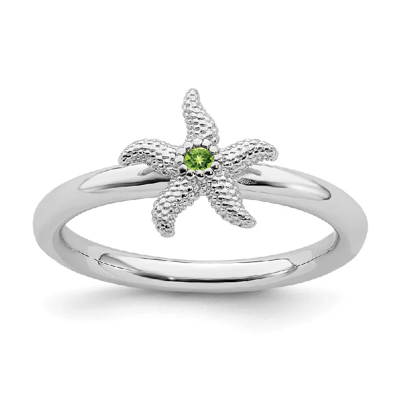 Rings with raw citrine for sunny charm -Sterling Silver Stackable Expressions Peridot Starfish Ring | QSK1862