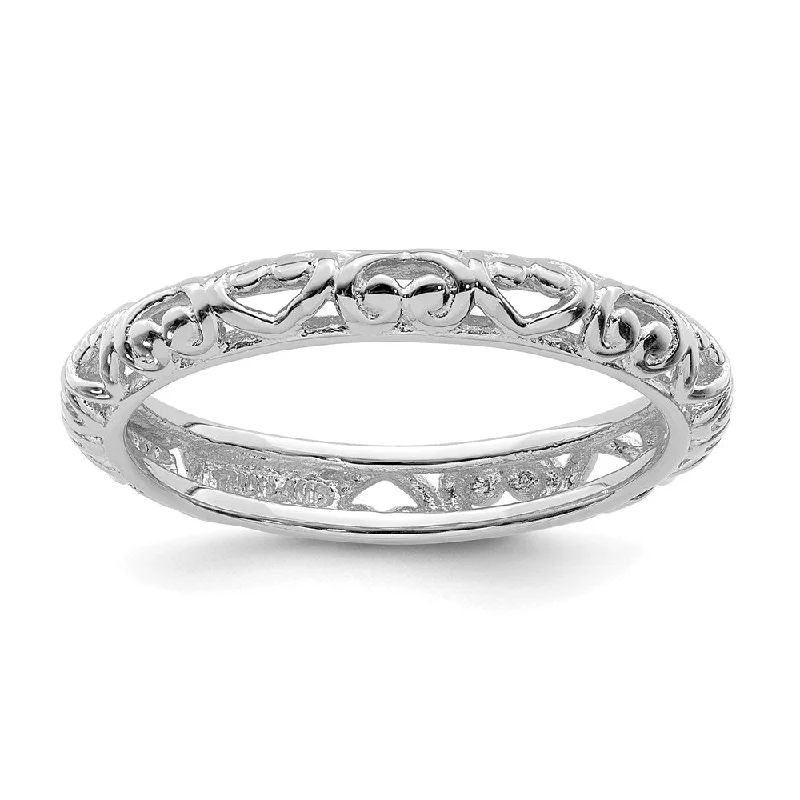 Titanium rings with rugged brushed metal look -Sterling Silver Stackable Expressions Rhodium Carved Ring | QSK1611