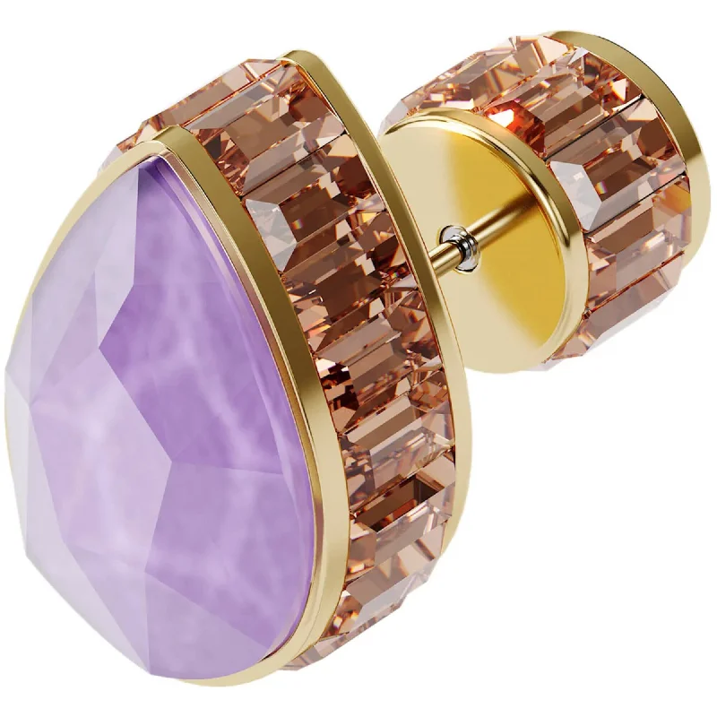 Rings with sunstone gems for fiery sparkle -Swarovski Unisex Single Earring - Orbita Yellow Gold Drop Cut Purple Crystal | 5600524