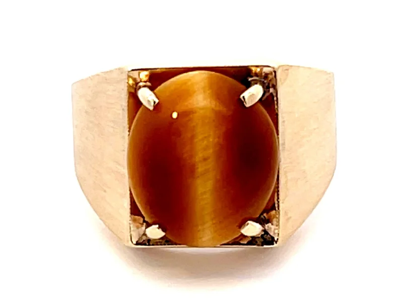 Dainty rings with subtle engraved star motifs -Tiger's Eye Satin Finish Ring in 18k Yellow Gold