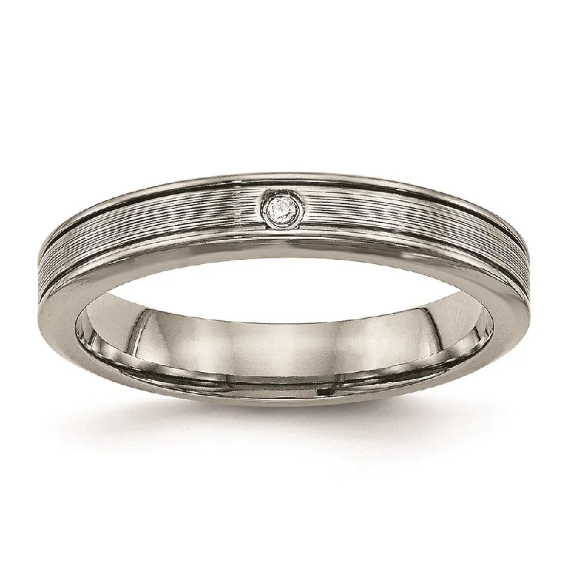 Rings with knot motifs for symbolic love -Titanium Polished Grooved Comfort Back CZ Ring | TB470