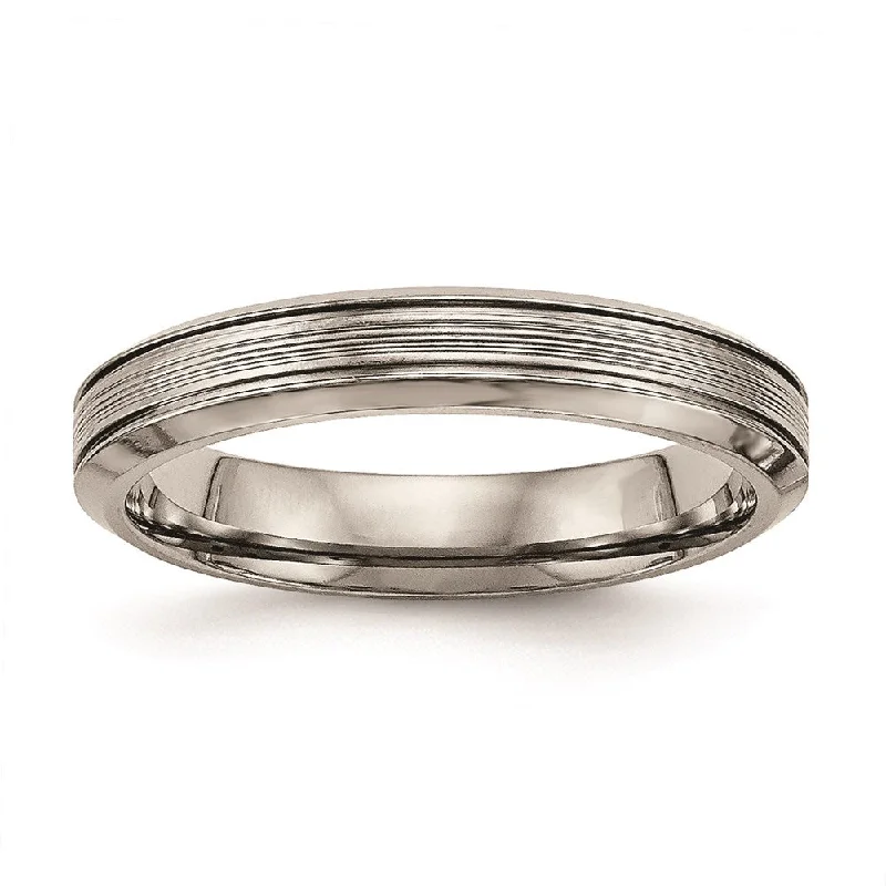 Rings with polished onyx for sleek contrast -Titanium Polished Grooved Comfort Back Ring | TB469