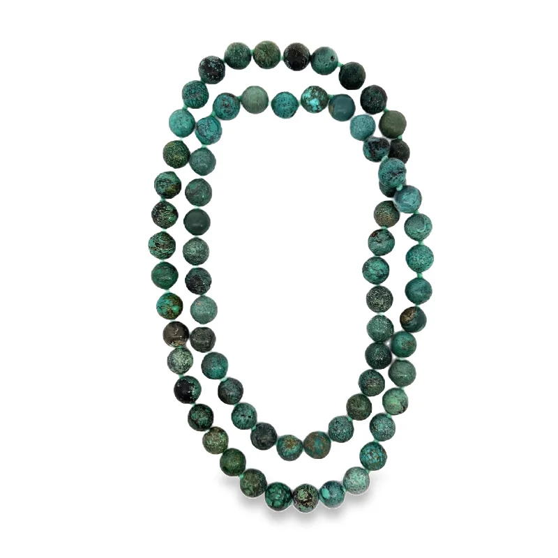 Rings with aventurine gems for green luck -Turquoise Beaded Necklace on Teal Knotted String 32"